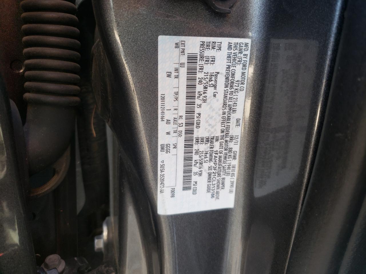 Photo 10 from auction – 2012 FORD FOCUS SE with VIN 1FAHP3F21CL313186