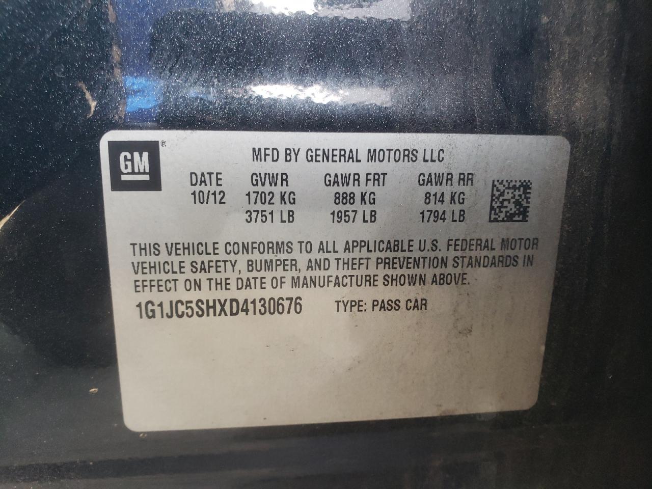 Photo 10 from auction – 2013 CHEVROLET SONIC with VIN 1G1JC5SHXD4130676