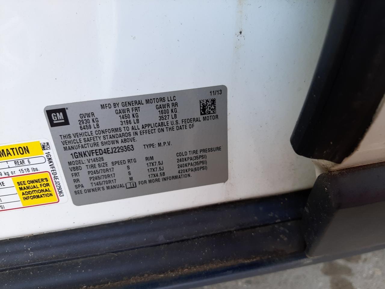 Photo 10 from auction – 2014 CHEVROLET TRAVERSE L with VIN 1GNKVFED4EJ229363