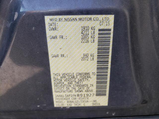NISSAN ALTIMA 2.5 2015 with VIN 1N4AL3AP1FN891927 - Photo from auction