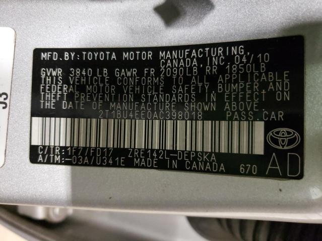 Photo 10 from auction – 2010 TOYOTA COROLLA BA with VIN 2T1BU4EE0AC398018