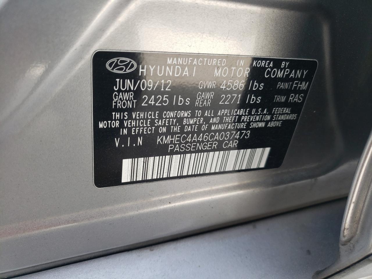 Photo 10 from auction – 2012 HYUNDAI SONATA LIM with VIN KMHEC4A46CA037473