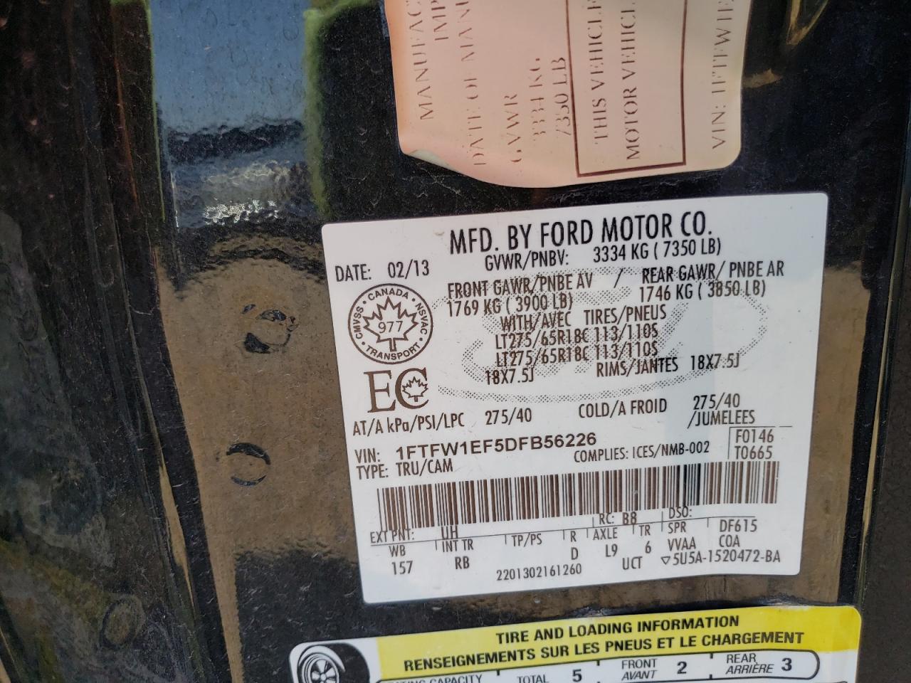Photo 10 from auction – 2013 FORD F150 SUPER with VIN 1FTFW1EF5DFB56226