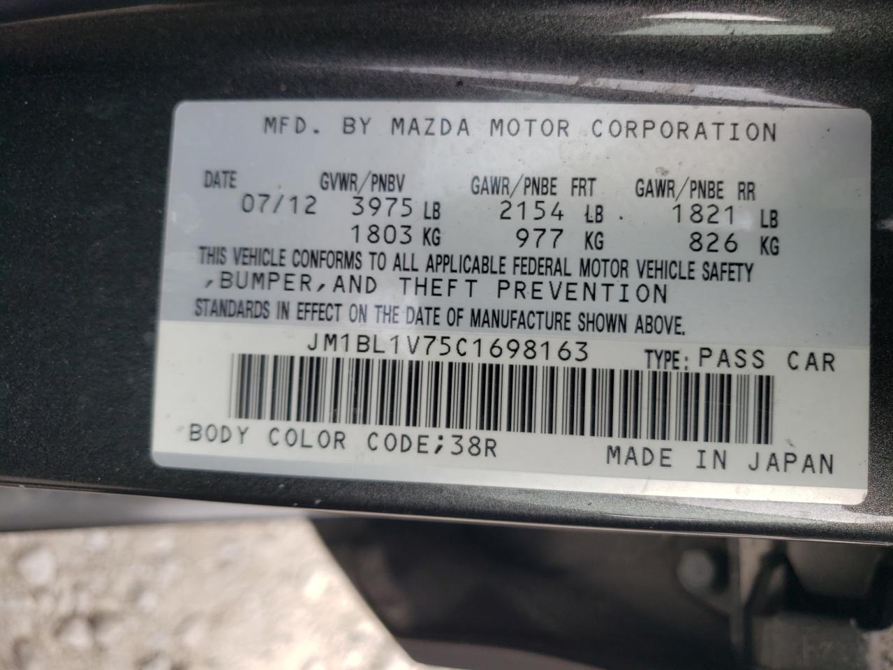 Photo 10 from auction – 2012 MAZDA 3 I with VIN JM1BL1V75C1698163