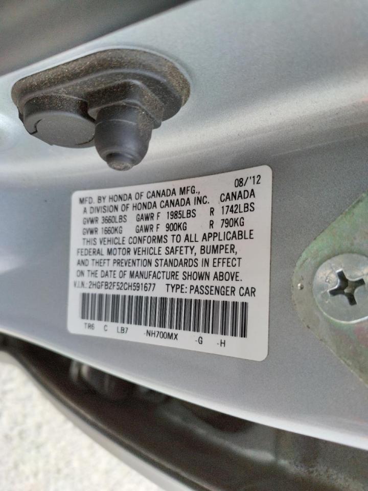 Photo 10 from auction – 2012 HONDA CIVIC LX with VIN 2HGFB2F52CH591677