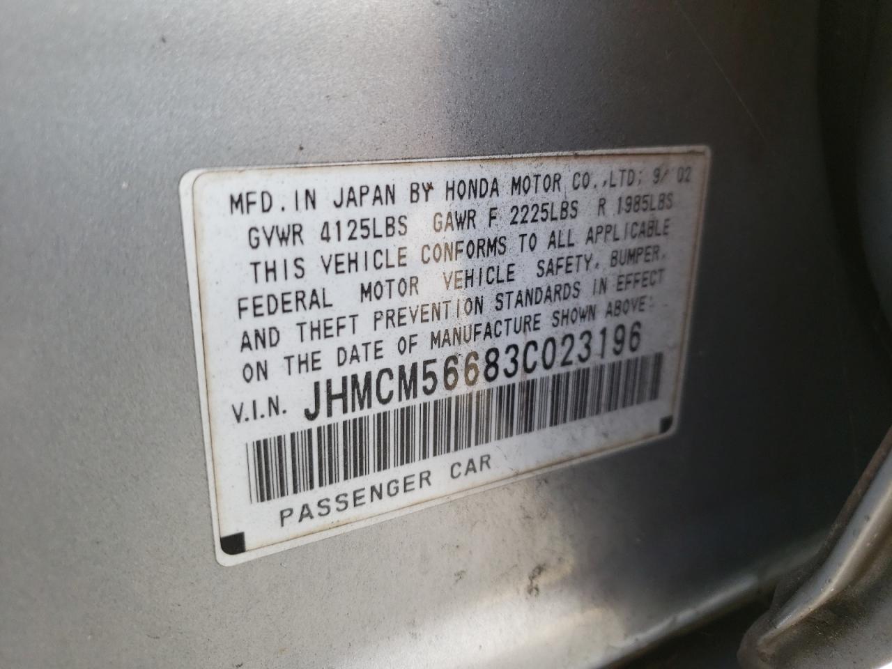 Photo 10 from auction – 2003 HONDA ACCORD EX with VIN JHMCM56683C023196