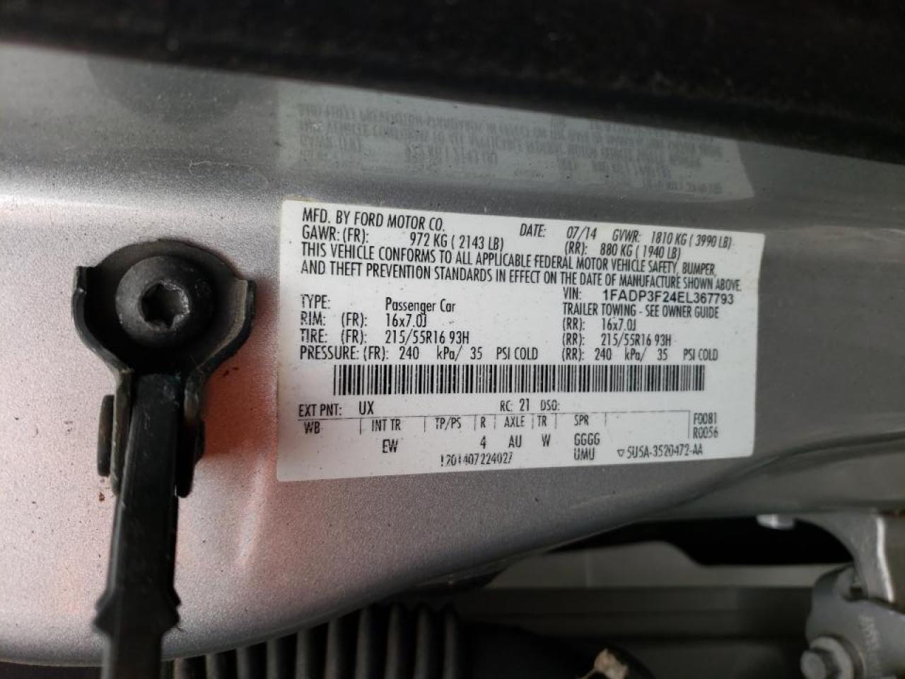 Photo 10 from auction – 2014 FORD FOCUS SE with VIN 1FADP3F24EL367793