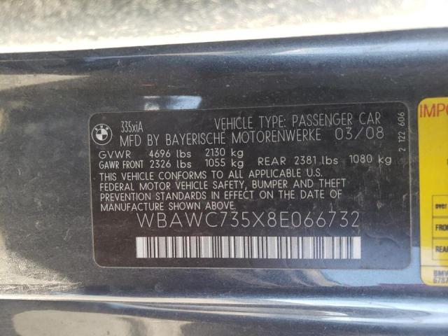 Photo 10 from auction – 2008 BMW 335 XI with VIN WBAWC735X8E066732