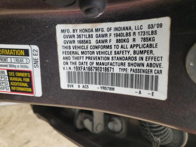 Photo 10 from auction – 2009 HONDA CIVIC LX-S with VIN 19XFA16679E018671