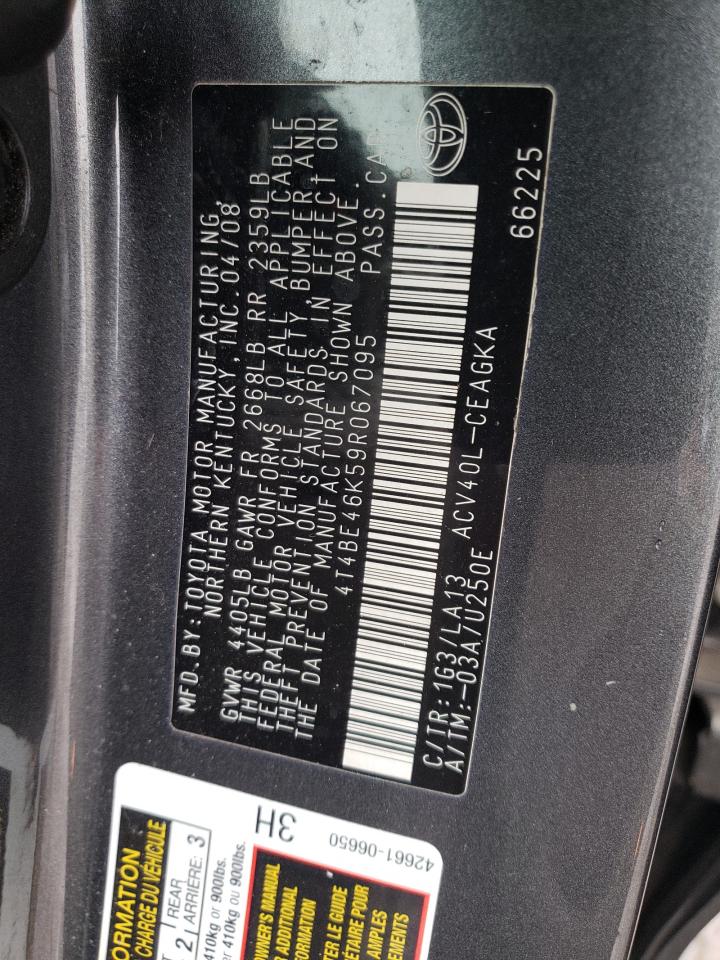 Photo 10 from auction – 2009 TOYOTA CAMRY BASE with VIN 4T4BE46K59R067095
