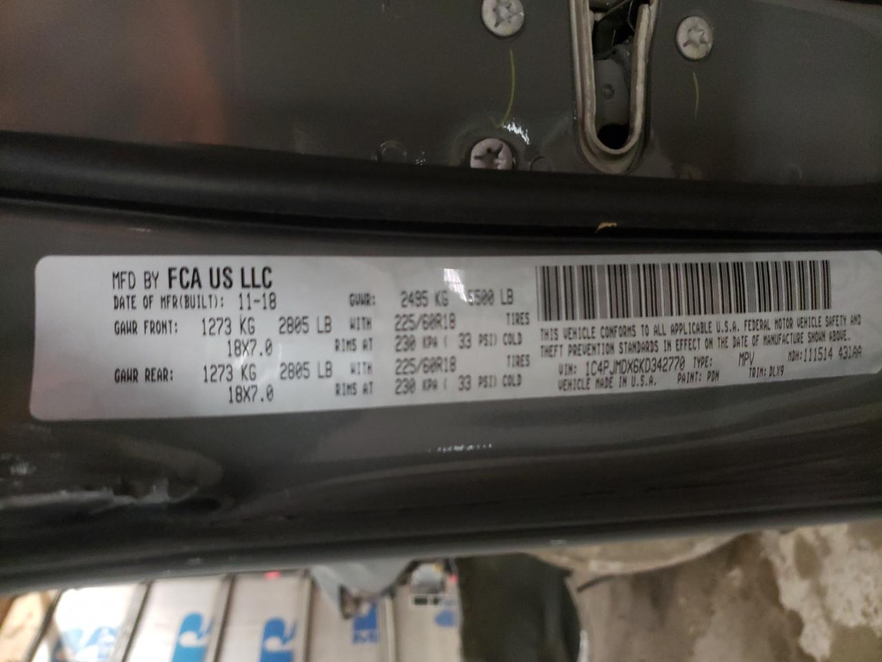 Photo 10 from auction – 2019 JEEP CHEROKEE L with VIN 1C4PJMDX6KD342770