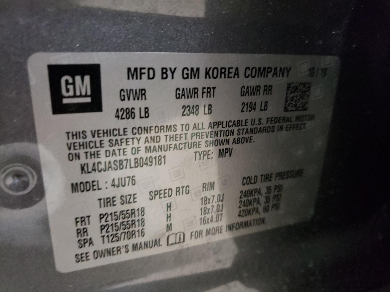 Photo 10 from auction – 2020 BUICK ENCORE PRE with VIN KL4CJASB7LB049181