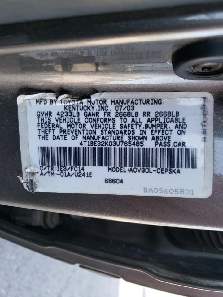 Photo 10 from auction – 2003 TOYOTA CAMRY with VIN 4T1BE32K03U765485