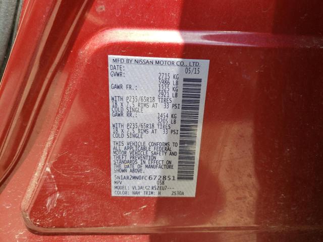 Photo 10 from auction – 2015 NISSAN PATHFINDER with VIN 5N1AR2MN0FC672851