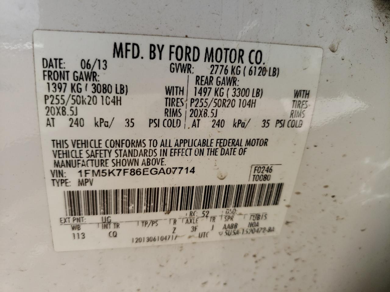 Photo 10 from auction – 2014 FORD EXPLORER L with VIN 1FM5K7F86EGA07714