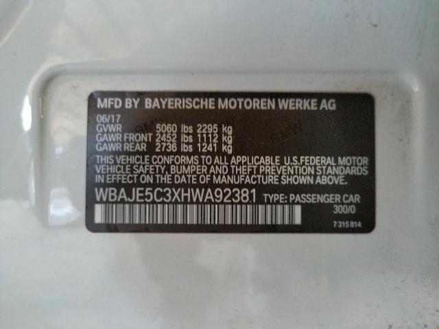 Photo 10 from auction – 2017 BMW 540 I with VIN WBAJE5C3XHWA92381