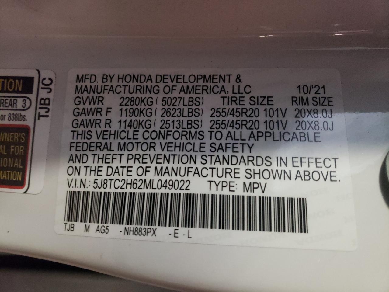 Photo 10 from auction – 2021 ACURA RDX A-SPEC with VIN 5J8TC2H62ML049022