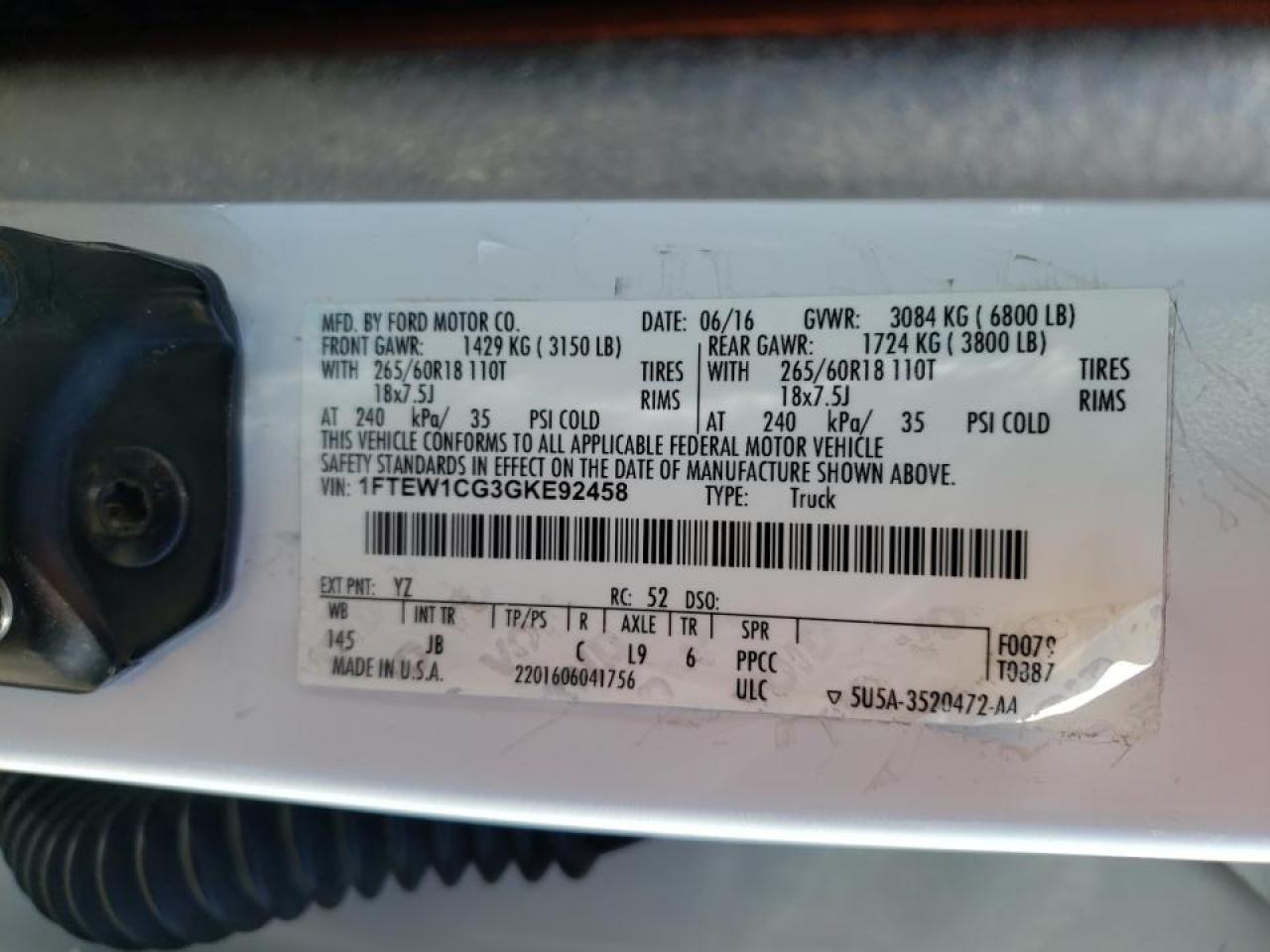 Photo 10 from auction – 2016 FORD F150 SUPER with VIN 1FTEW1CG3GKE92458