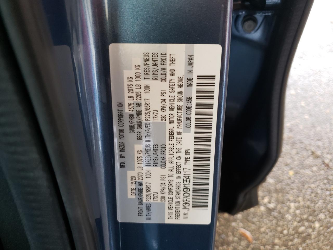 Photo 10 from auction – 2021 MAZDA CX-5 TOURI with VIN JM3KFACM9M1354117