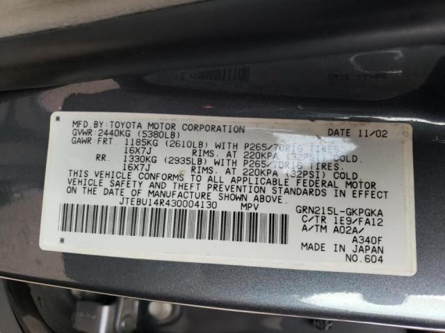 Photo 10 from auction – 2003 TOYOTA 4RUNNER SR with VIN JTEBU14R430004130