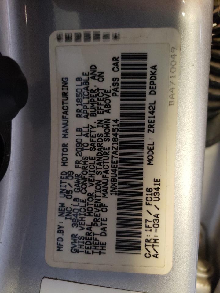 Photo 10 from auction – 2010 TOYOTA COROLLA BA with VIN 1NXBU4EE7AZ184514