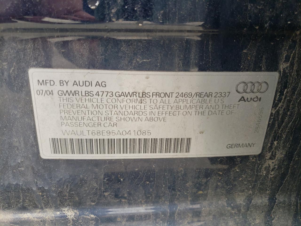 Photo 10 from auction – 2005 AUDI A4 3.0 QUA with VIN WAULT68E95A041085