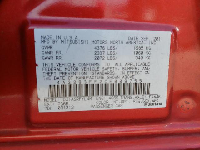 Photo 10 from auction – 2012 MITSUBISHI GALANT ES with VIN 4A32B3FF2CE009755