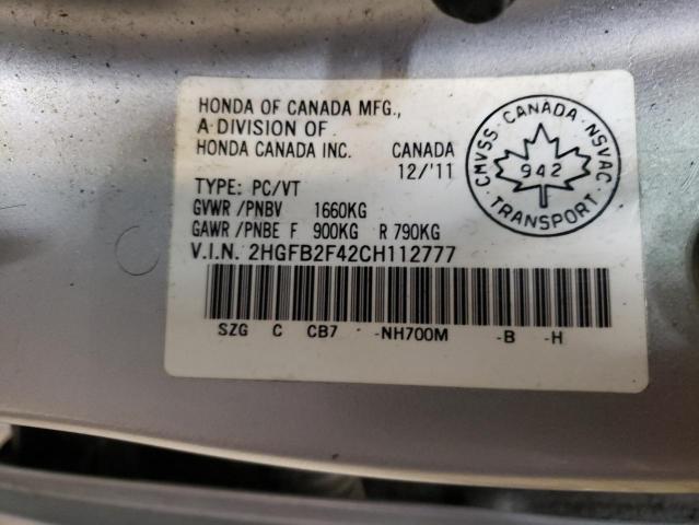 Photo 10 from auction – 2012 HONDA CIVIC LX with VIN 2HGFB2F42CH112777