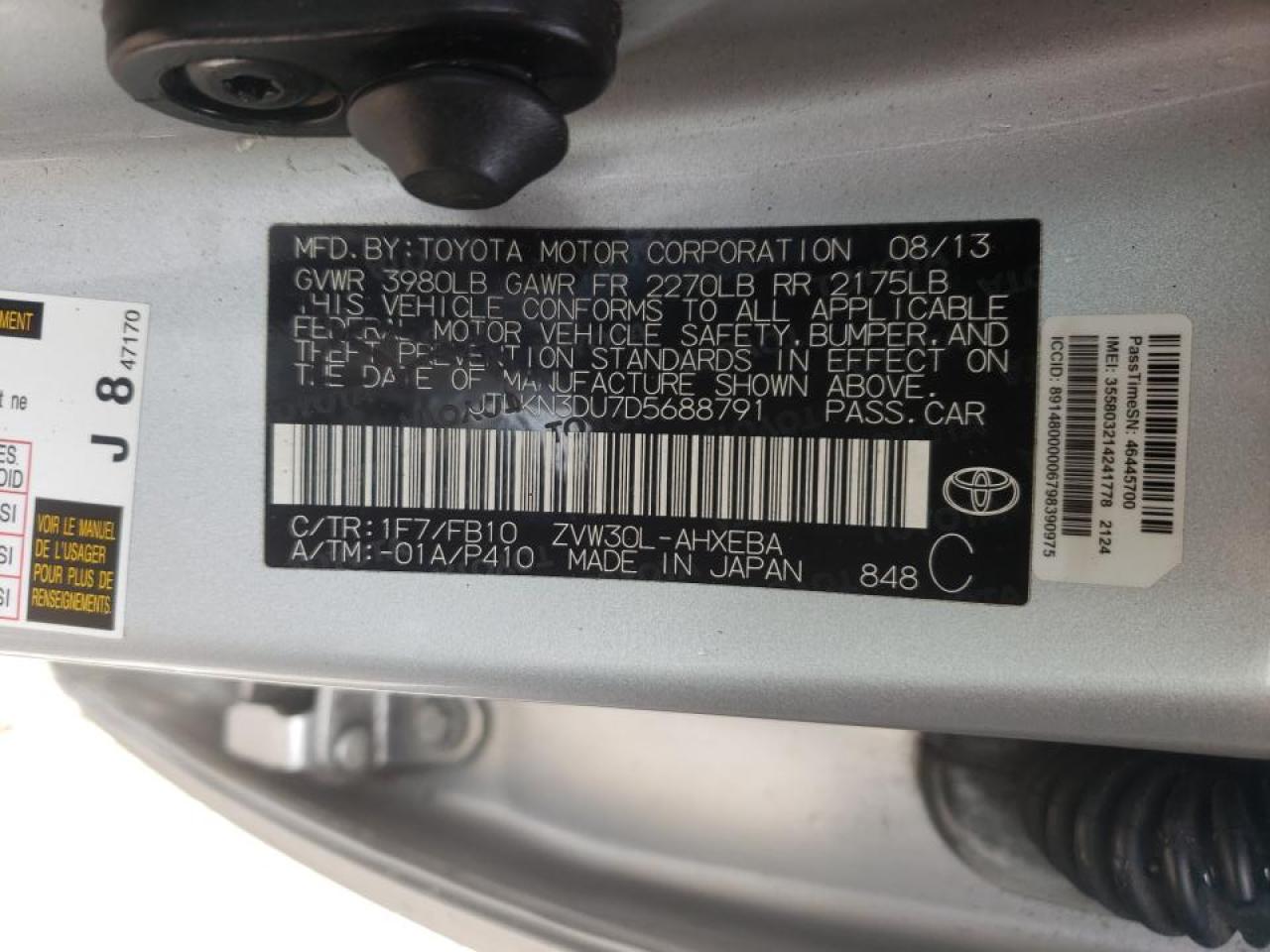 Photo 10 from auction – 2013 TOYOTA PRIUS with VIN JTDKN3DU7D5688791
