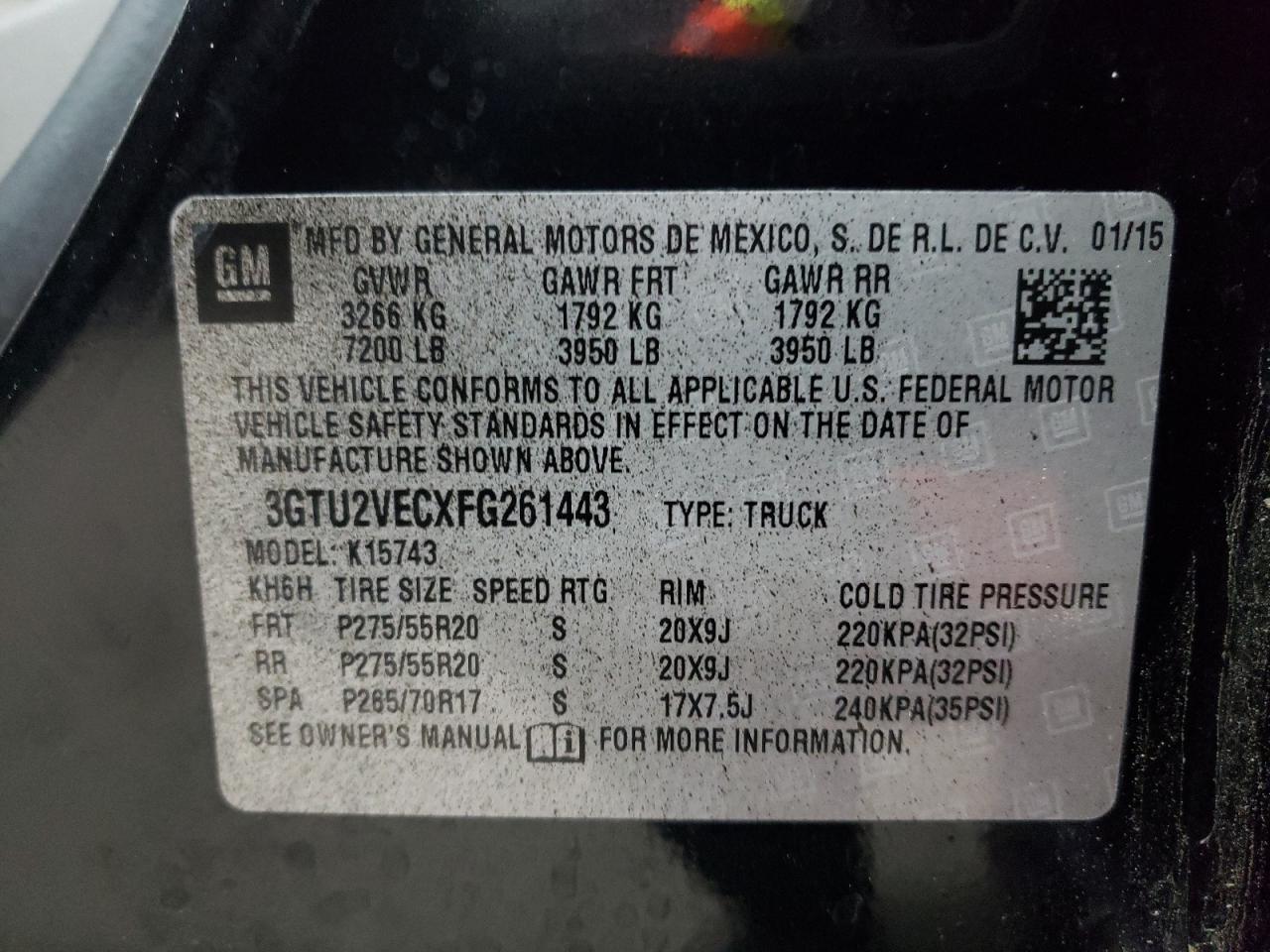 Photo 10 from auction – 2015 GMC SIERRA K15 with VIN 3GTU2VECXFG261443