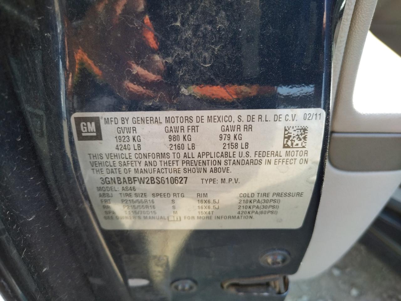 Photo 10 from auction – 2011 CHEVROLET HHR with VIN 3GNBABFW2BS610627