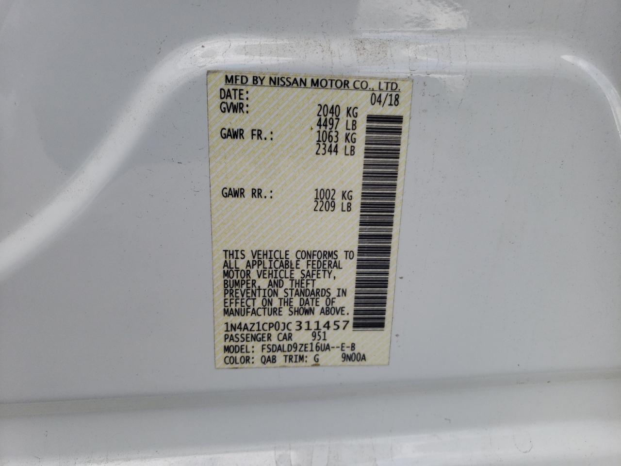 Photo 10 from auction – 2018 NISSAN LEAF S with VIN 1N4AZ1CP0JC311457