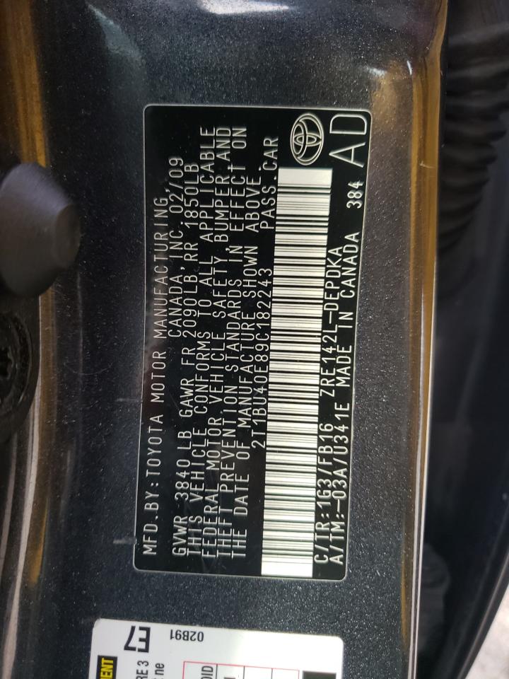 Photo 10 from auction – 2009 TOYOTA COROLLA BA with VIN 2T1BU40E89C182243
