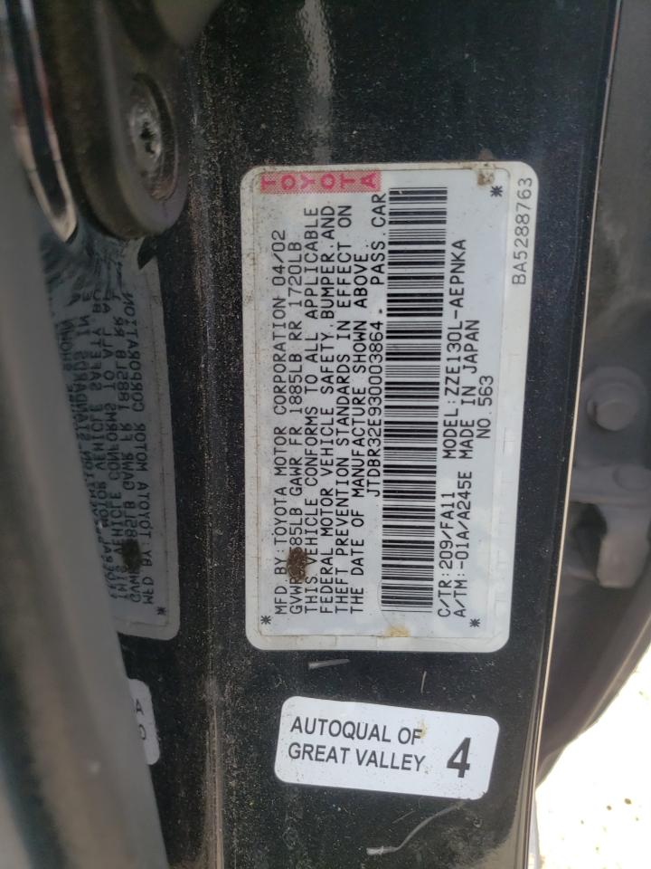 Photo 10 from auction – 2003 TOYOTA COROLLA CE with VIN JTDBR32E930003864