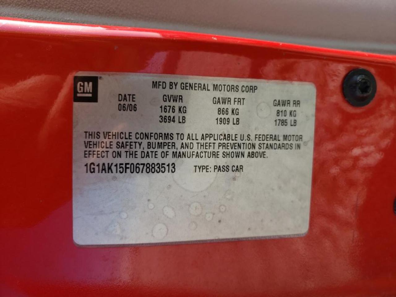 Photo 10 from auction – 2006 CHEVROLET COBALT LS with VIN 1G1AK15F067883513