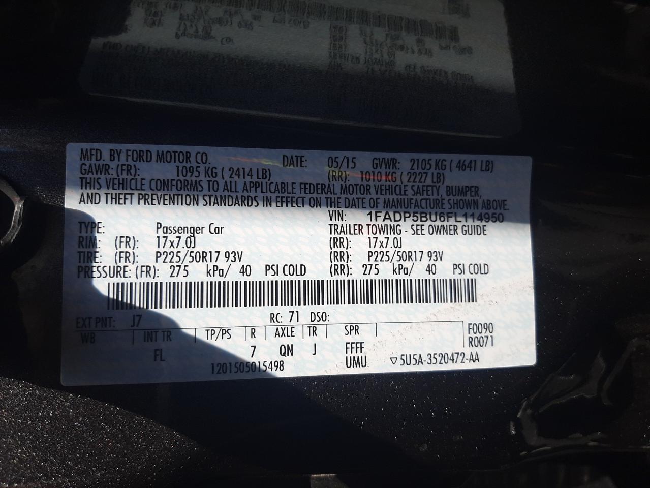 Photo 10 from auction – 2015 FORD C-MAX SEL with VIN 1FADP5BU6FL114950