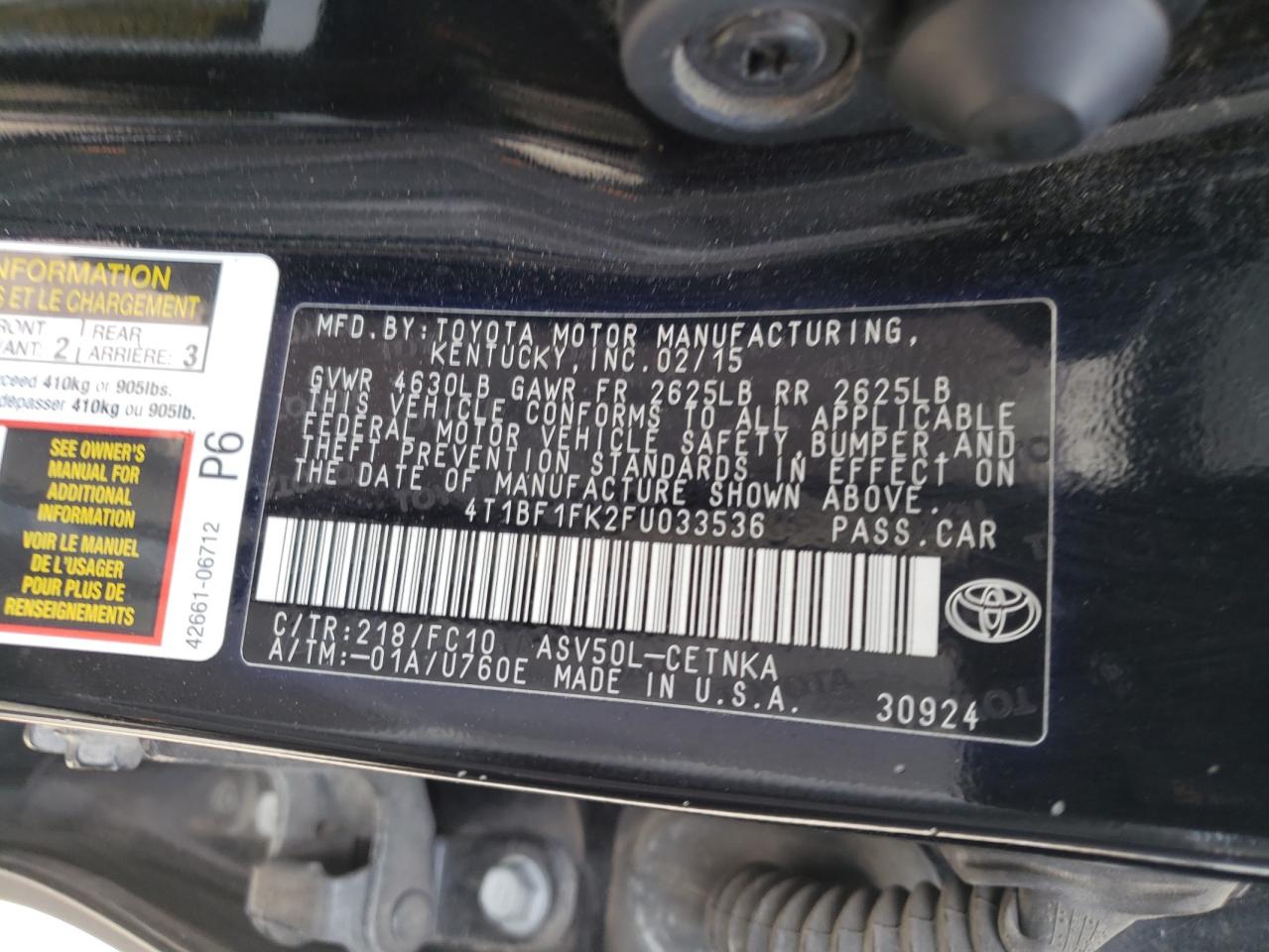 Photo 10 from auction – 2015 TOYOTA CAMRY LE with VIN 4T1BF1FK2FU033536