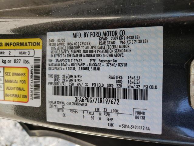Photo 10 from auction – 2020 FORD FUSION S with VIN 3FA6P0G77LR197672
