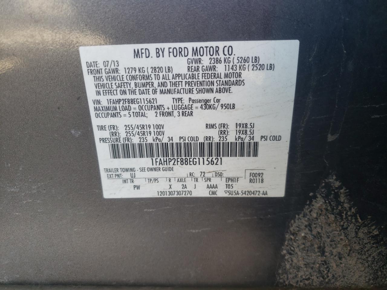 Photo 10 from auction – 2014 FORD TAURUS LIM with VIN 1FAHP2F88EG115621
