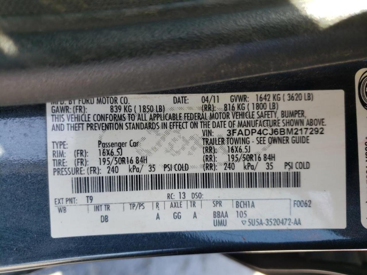 Photo 10 from auction – 2011 FORD FIESTA SEL with VIN 3FADP4CJ6BM217292