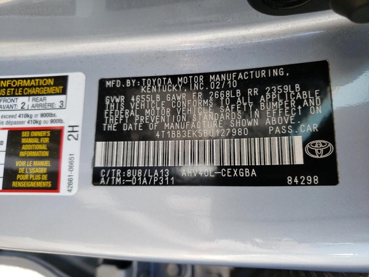 Photo 10 from auction – 2011 TOYOTA CAMRY HYBR with VIN 4T1BB3EK5BU127980