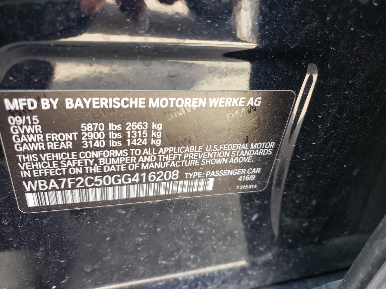 صورة رقم 10 من المزاد - 2016 BMW 750 XI مع VIN WBA7F2C50GG416208