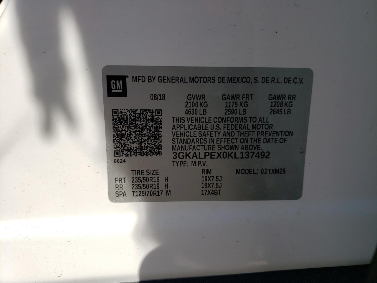 Photo 10 from auction – 2019 GMC TERRAIN SL with VIN 3GKALPEX0KL137492