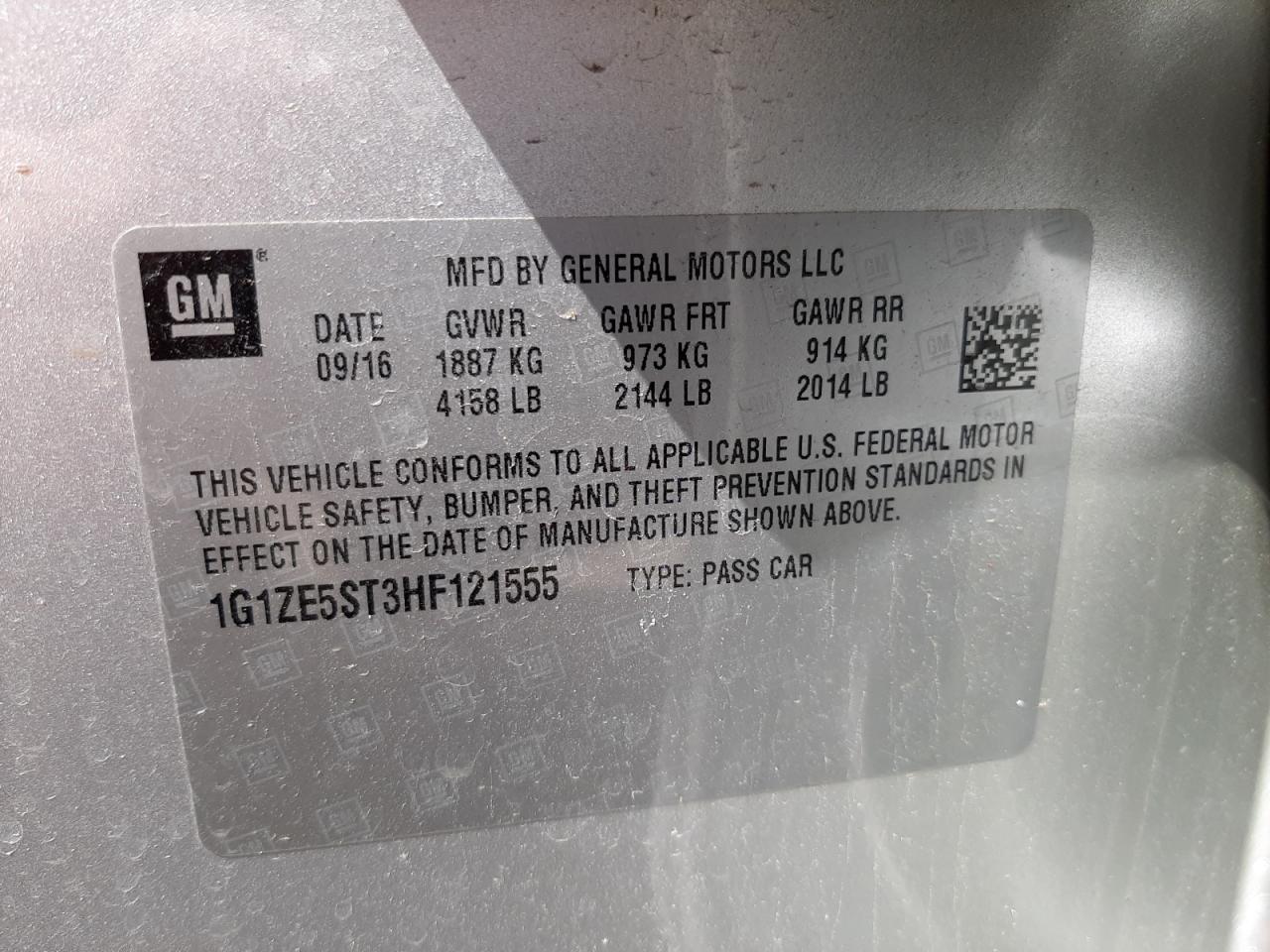 Photo 10 from auction – 2017 CHEVROLET MALIBU LT with VIN 1G1ZE5ST3HF121555