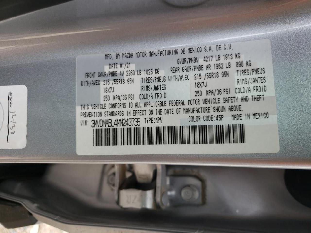 Photo 10 from auction – 2021 MAZDA CX-30 SELE with VIN 3MVDMABL4MM243735