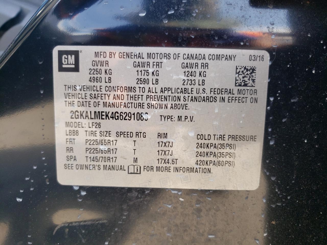 Zdjęcie 10 z aukcji – 2016 GMC TERRAIN SL z VIN 2GKALMEK4G6291086