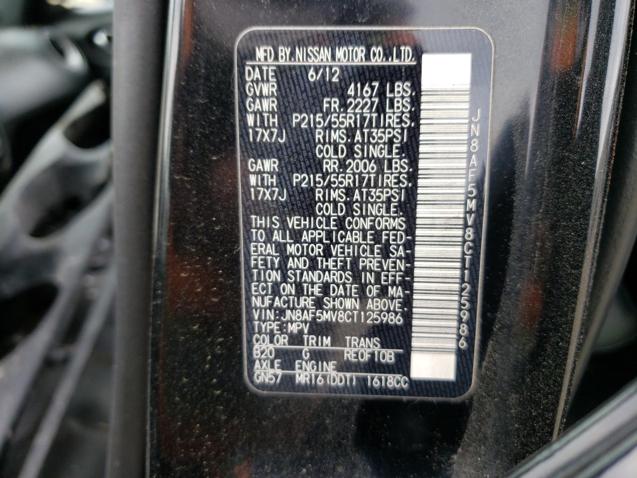 Photo 10 from auction – 2012 NISSAN JUKE S with VIN JN8AF5MV8CT125986