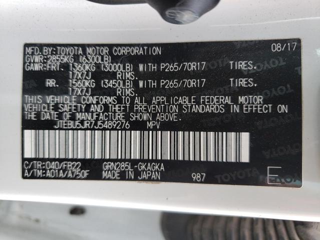 Photo 10 from auction – 2018 TOYOTA 4RUNNER SR with VIN JTEBU5JR7J5489276