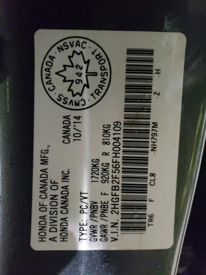 Photo 10 from auction – 2015 HONDA CIVIC LX with VIN 2HGFB2F56FH004109