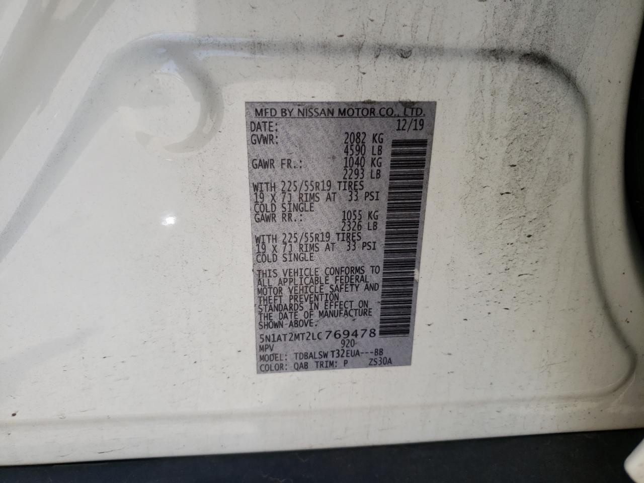 Photo 10 from auction – 2020 NISSAN ROGUE S with VIN 5N1AT2MT2LC769478